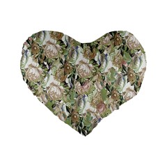 Romantic Beige Flowers Standard 16  Premium Flano Heart Shape Cushions