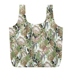 Romantic Beige Flowers Full Print Recycle Bag (l) by retrotoomoderndesigns