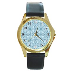 Ornamental Blue Round Gold Metal Watch by snowwhitegirl