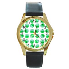 Kawaii Lime Jam Jar Pattern Round Gold Metal Watch by snowwhitegirl