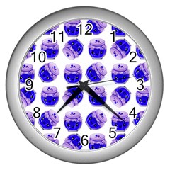 Kawaii Blueberry Jam Jar Pattern Wall Clock (Silver)