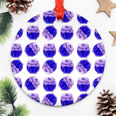 Kawaii Blueberry Jam Jar Pattern Round Ornament (Two Sides)