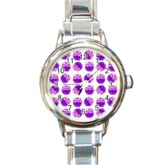 Kawaii Grape Jam Jar Pattern Round Italian Charm Watch by snowwhitegirl