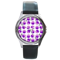 Kawaii Grape Jam Jar Pattern Round Metal Watch by snowwhitegirl