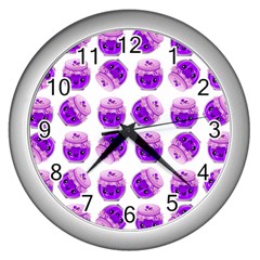 Kawaii Grape Jam Jar Pattern Wall Clock (silver) by snowwhitegirl