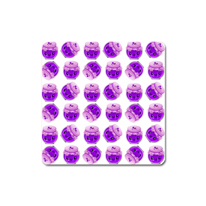 Kawaii Grape Jam Jar Pattern Square Magnet