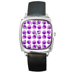 Kawaii Grape Jam Jar Pattern Square Metal Watch by snowwhitegirl