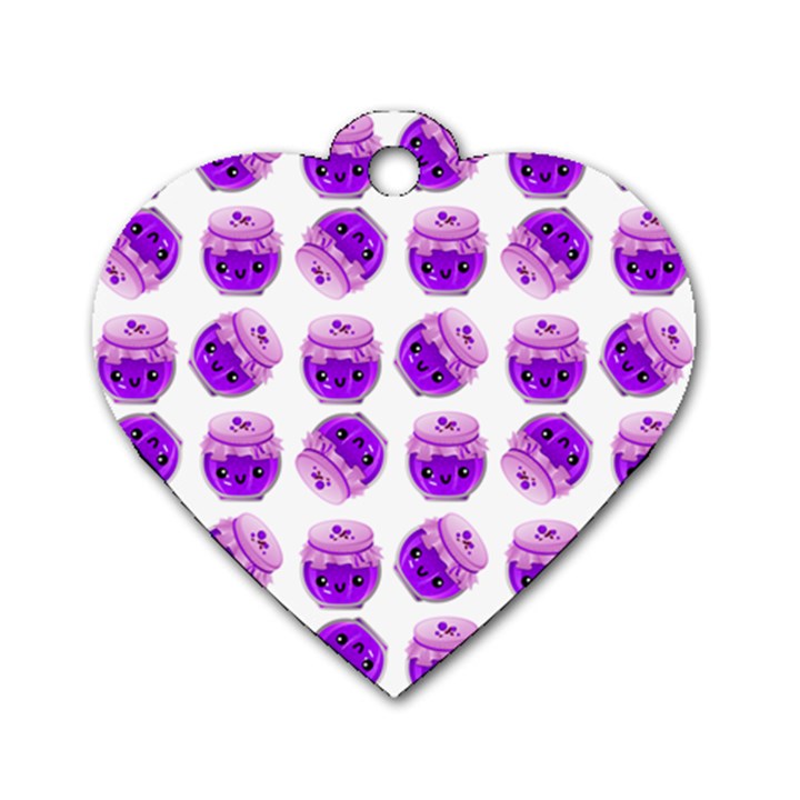 Kawaii Grape Jam Jar Pattern Dog Tag Heart (One Side)