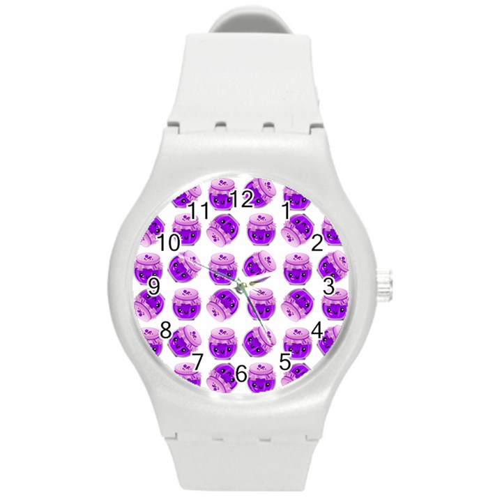 Kawaii Grape Jam Jar Pattern Round Plastic Sport Watch (M)