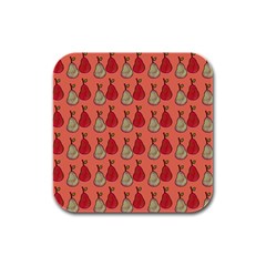 Pears Red Rubber Square Coaster (4 Pack)  by snowwhitegirl