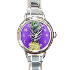 Pineapple Purple Round Italian Charm Watch