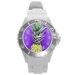 Pineapple Purple Round Plastic Sport Watch (l) by snowwhitegirl