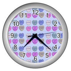 Valentine Hearts Blue Wall Clock (silver) by snowwhitegirl