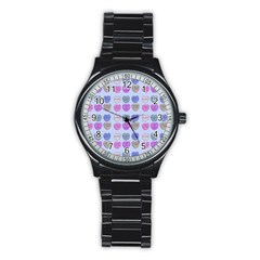 Valentine Hearts Blue Stainless Steel Round Watch by snowwhitegirl