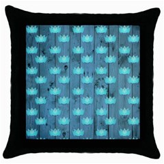 Zen Lotus Wood Wall Blue Throw Pillow Case (black) by snowwhitegirl