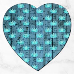 Zen Lotus Wood Wall Blue Jigsaw Puzzle (heart) by snowwhitegirl