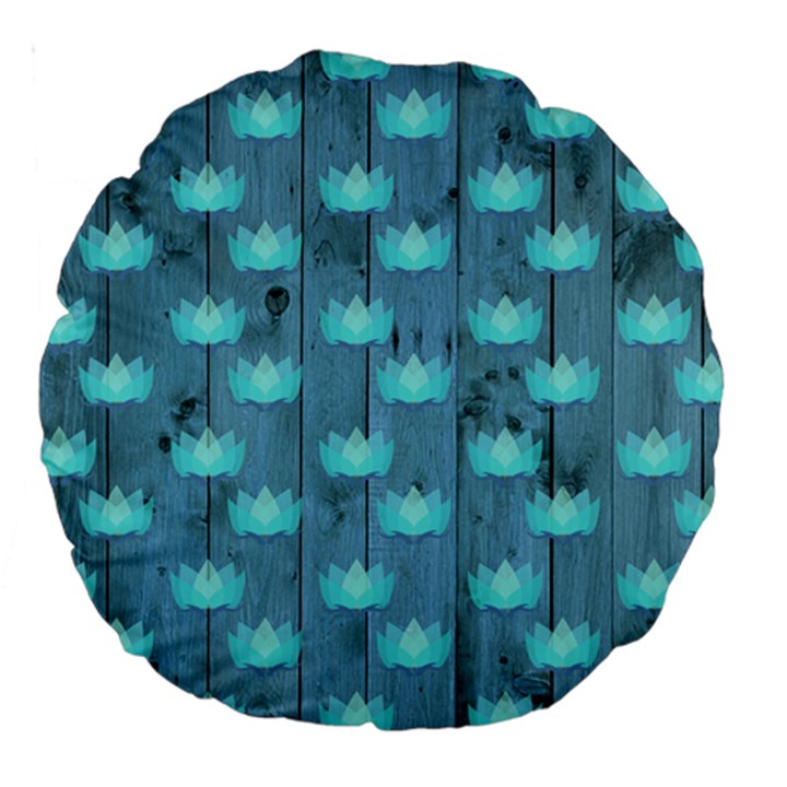 Zen Lotus Wood Wall Blue Large 18  Premium Round Cushions