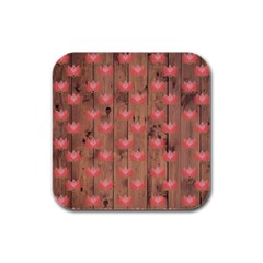 Zen Lotus Wood Wall Rubber Square Coaster (4 Pack) 