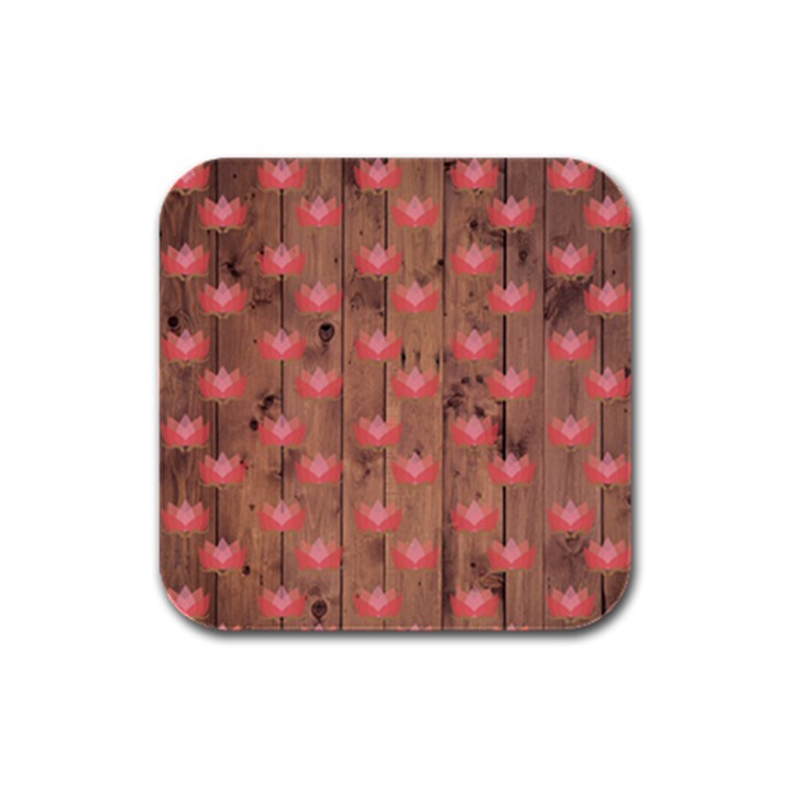 Zen Lotus Wood Wall Rubber Square Coaster (4 pack) 