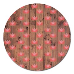 Zen Lotus Wood Wall Magnet 5  (Round)