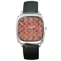 Zen Lotus Wood Wall Square Metal Watch