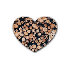 Wood Stick Piles Rubber Coaster (heart)  by snowwhitegirl