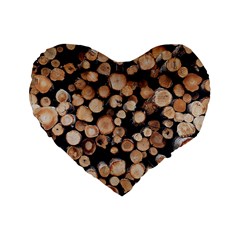 Wood Stick Piles Standard 16  Premium Flano Heart Shape Cushions by snowwhitegirl