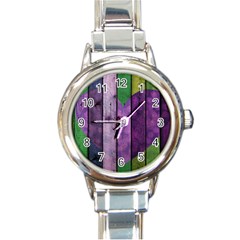 Wood Wall Heart Purple Green Round Italian Charm Watch by snowwhitegirl