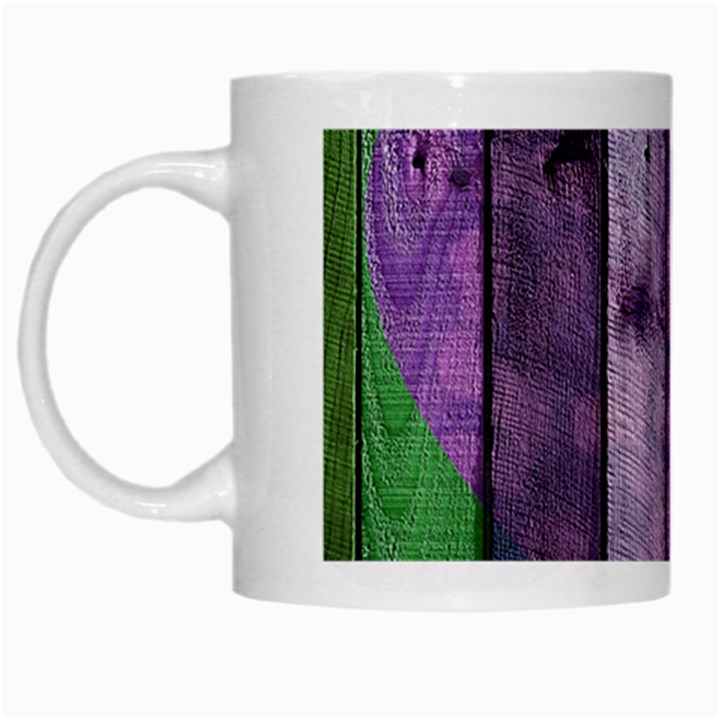 Wood Wall Heart Purple Green White Mugs