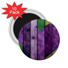 Wood Wall Heart Purple Green 2 25  Magnets (10 Pack)  by snowwhitegirl