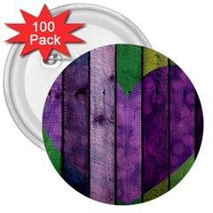 Wood Wall Heart Purple Green 3  Buttons (100 Pack)  by snowwhitegirl