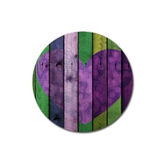 Wood Wall Heart Purple Green Magnet 3  (round) by snowwhitegirl