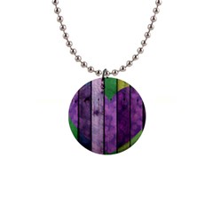 Wood Wall Heart Purple Green 1  Button Necklace by snowwhitegirl