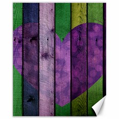 Wood Wall Heart Purple Green Canvas 11  X 14  by snowwhitegirl