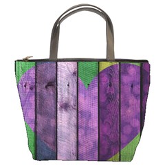 Wood Wall Heart Purple Green Bucket Bag by snowwhitegirl