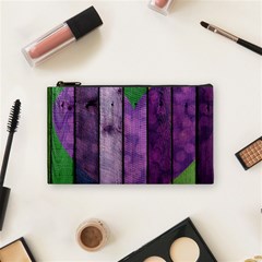 Wood Wall Heart Purple Green Cosmetic Bag (small) by snowwhitegirl