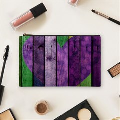 Wood Wall Heart Purple Green Cosmetic Bag (medium) by snowwhitegirl