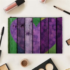 Wood Wall Heart Purple Green Cosmetic Bag (large) by snowwhitegirl