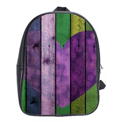 Wood Wall Heart Purple Green School Bag (large) by snowwhitegirl