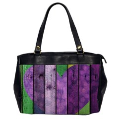 Wood Wall Heart Purple Green Oversize Office Handbag (2 Sides) by snowwhitegirl