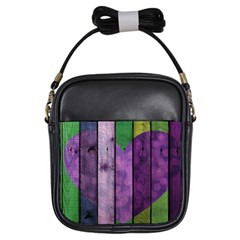 Wood Wall Heart Purple Green Girls Sling Bag by snowwhitegirl