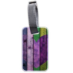 Wood Wall Heart Purple Green Luggage Tags (two Sides) by snowwhitegirl