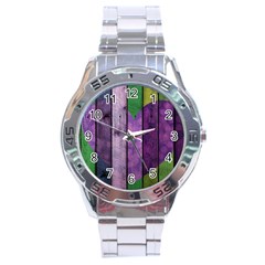 Wood Wall Heart Purple Green Stainless Steel Analogue Watch by snowwhitegirl