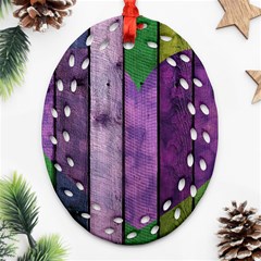 Wood Wall Heart Purple Green Oval Filigree Ornament (two Sides) by snowwhitegirl