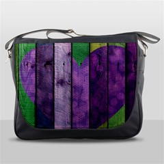 Wood Wall Heart Purple Green Messenger Bag by snowwhitegirl