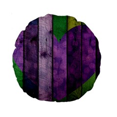 Wood Wall Heart Purple Green Standard 15  Premium Round Cushions by snowwhitegirl