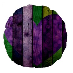 Wood Wall Heart Purple Green Large 18  Premium Round Cushions by snowwhitegirl