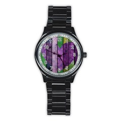 Wood Wall Heart Purple Green Stainless Steel Round Watch by snowwhitegirl