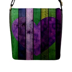 Wood Wall Heart Purple Green Flap Closure Messenger Bag (l) by snowwhitegirl