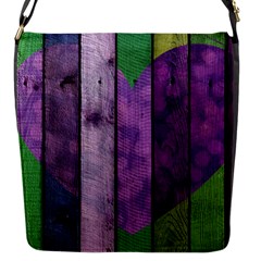 Wood Wall Heart Purple Green Flap Closure Messenger Bag (s) by snowwhitegirl